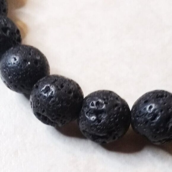 Blue Sea Sediment Jasper + Lava Beads Bracelet - Large Men's Bracelet 8.5" Wrist - Picture 7 of 11